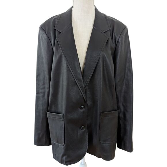 Anthropologie Women's Black Faux Leather Two Button Blazer Jacket - Picture 1 of 10